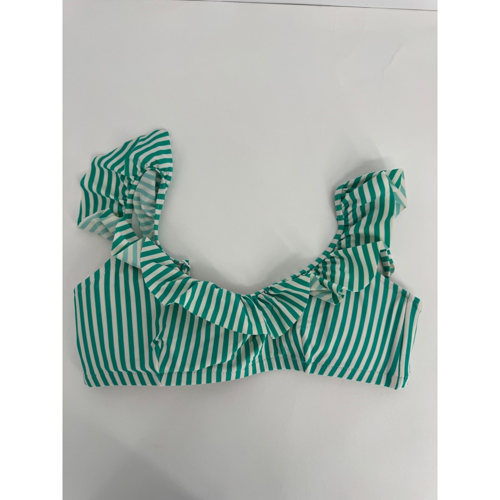 J.Crew Womens‎ Green White Striped Ruffle Bikini Top Adjustable Straps Sz S